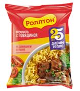 Ролтон лапша б/п вермишель (пак) 60гр на домашнем бульоне с говядиной 1/30шт 35500